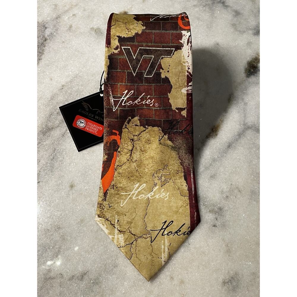 Eagles Wings Virginia Tech Hokies VT Necktie Mens Multicolor Silk NWT